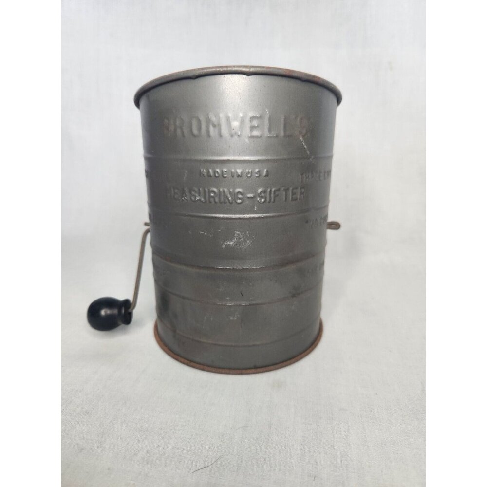Vintage Bromwell's 3 Cup Measuring Flour Sifter Metal Kitchen Utensil Rustic